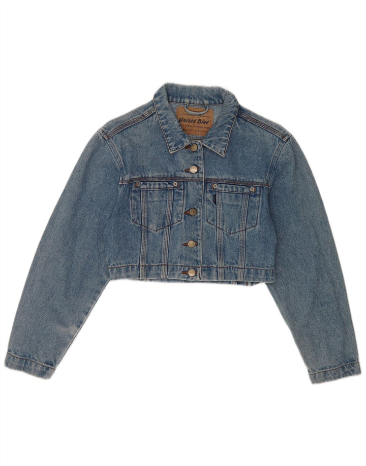Vintage mujer crop denim chaqueta Reino Unido 10 pequeño algodón azul