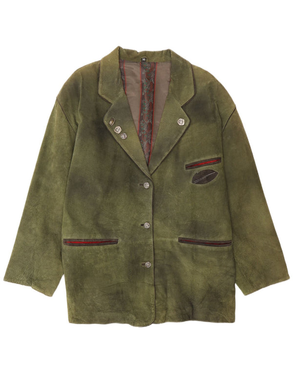 Vintage mujer 3 botones ante Blazer chaqueta EU 50 3XL cuero verde