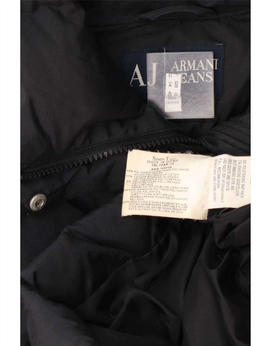 Armani Jeans Abrigo acolchado para mujer UK 44 Large Poliamida azul marino