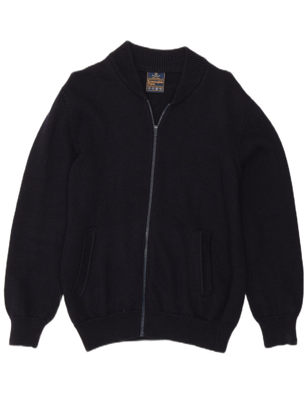 ERMENEGILDO ZEGNA Suéter tipo cárdigan para hombre UK 36 Small Lana virgen azul marino