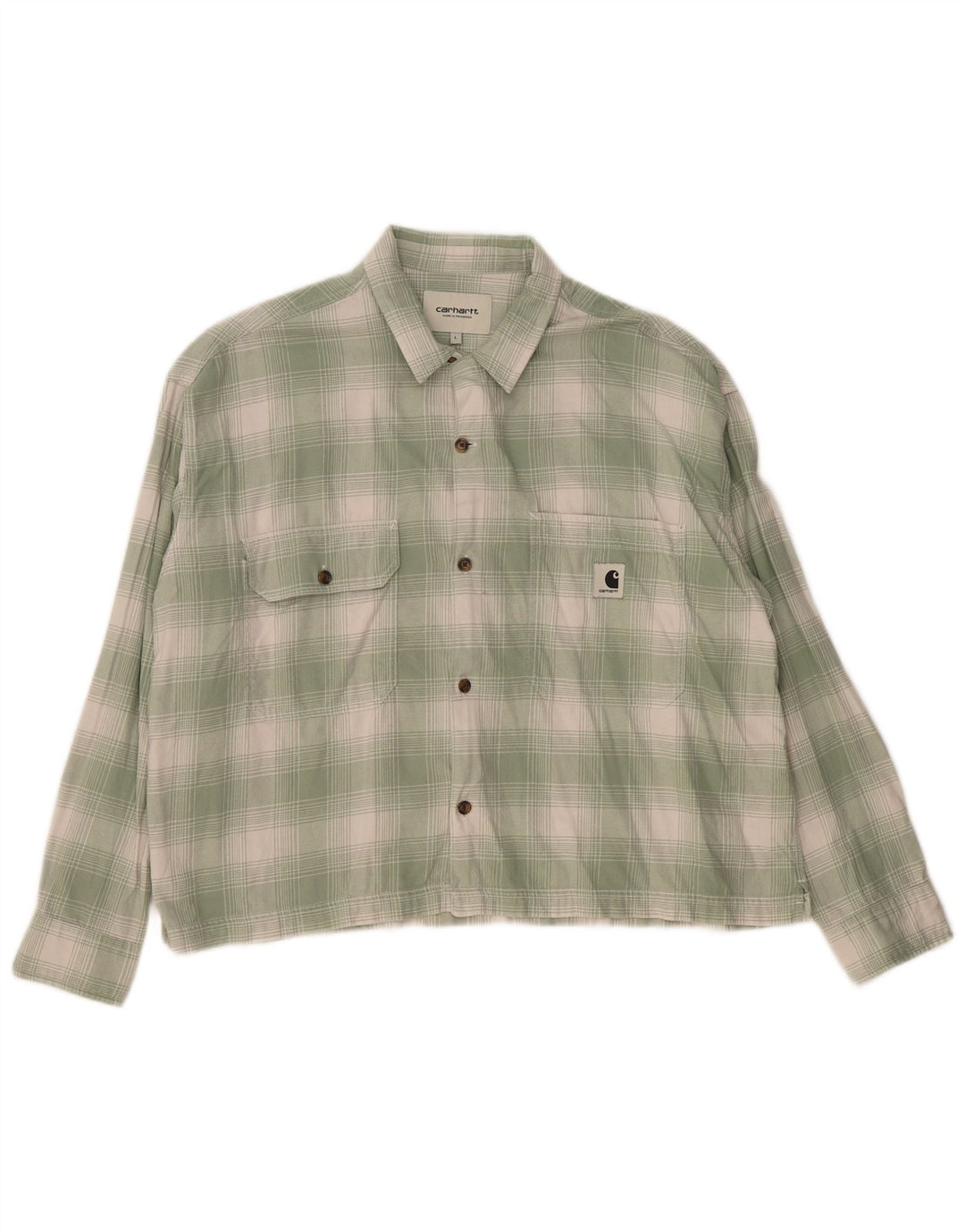 CARHARTT Camisa de hombre de algodón a cuadros verdes grandes