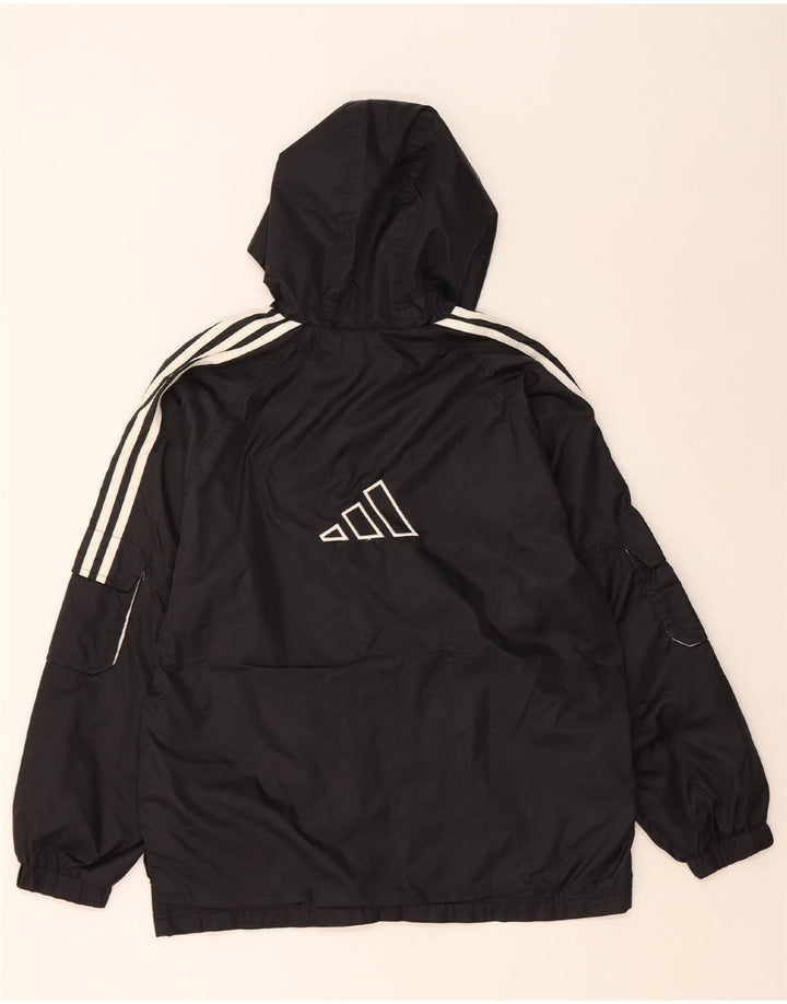 ADIDAS Boys Hooded Rain Jacket 13-14 Years Black Nylon
