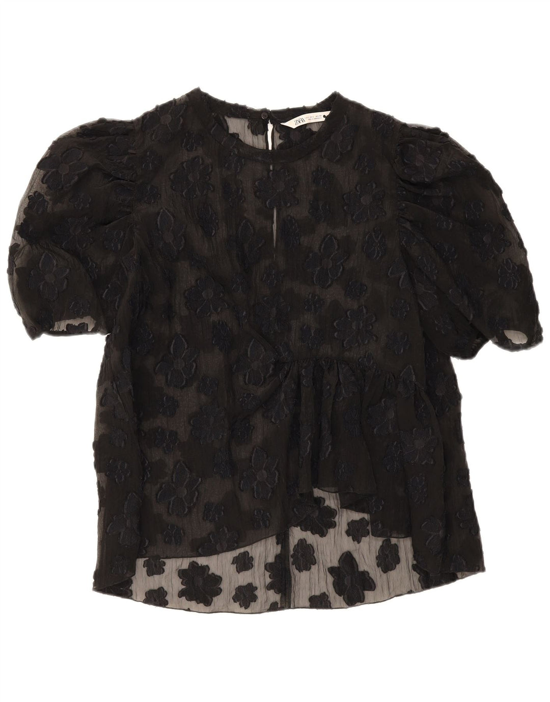 Zara Mujer Top Transparente Reino Unido 46 Grande Negro Floral