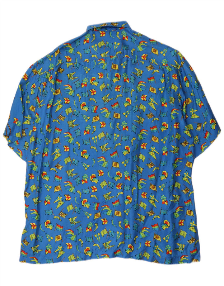 Vintage hombres patrón abstracto camisa de manga corta azul grande