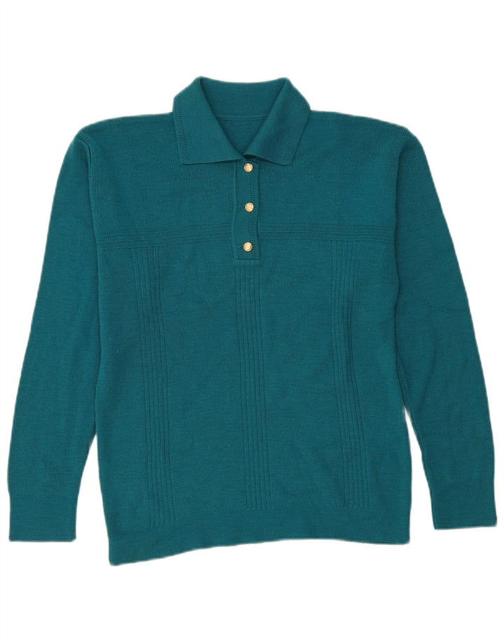 Vintage mujer polo cuello jersey suéter Reino Unido 14 azul medio