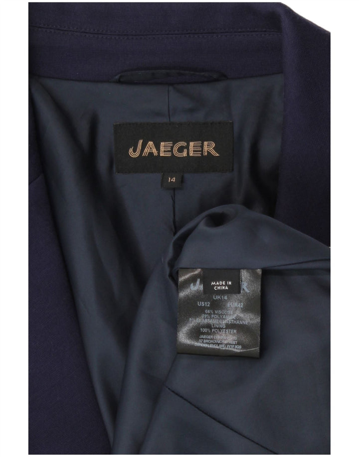 Jaeger Chaqueta Blazer de 2 Botones para Mujer UK 44 Grande Azul Marino Viscosa Clásica
