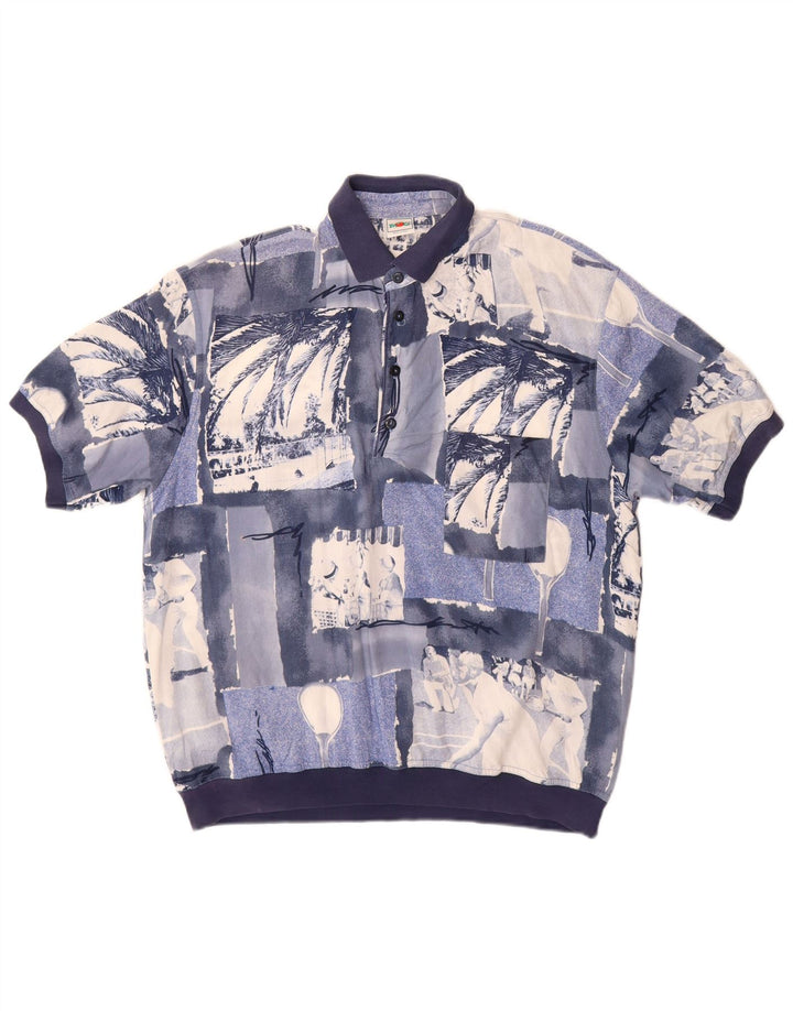 MANGO Camisa tipo jersey de manga corta para hombre Large Blue Patchwork