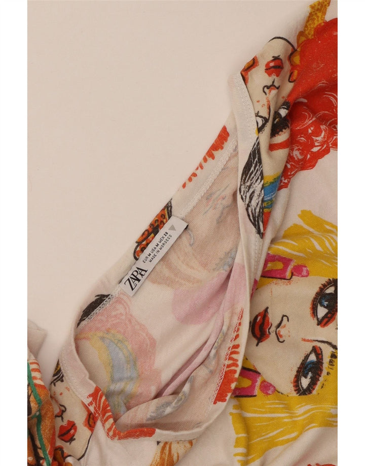 Zara Mujer Crop Graphic Camiseta Top UK 44 Mediano Multicolor