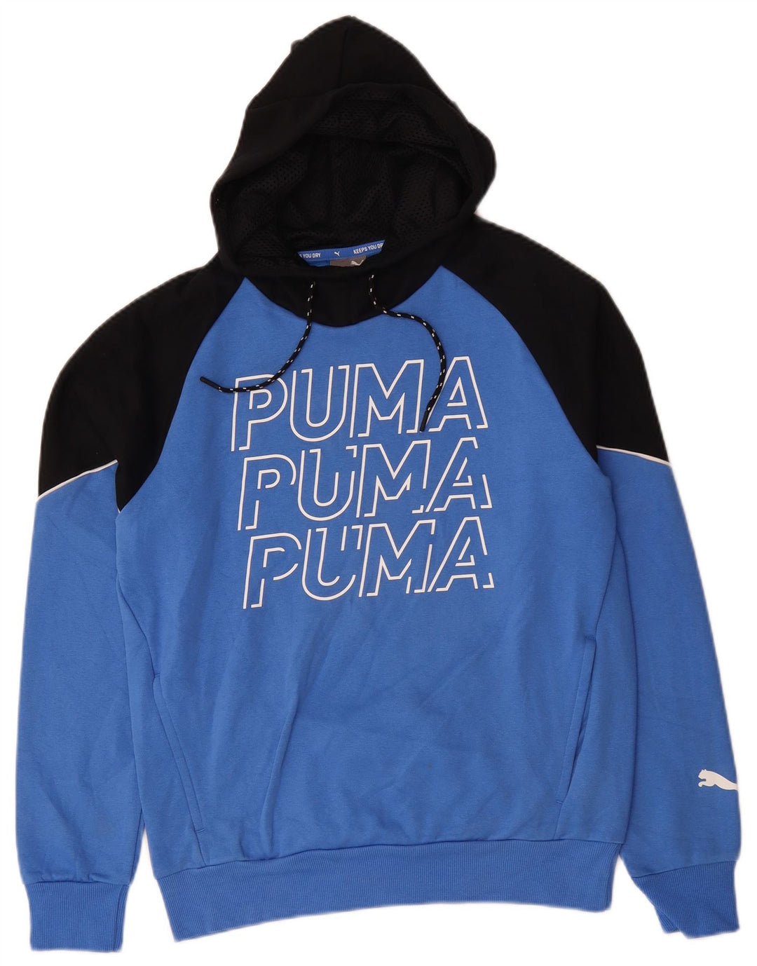 PUMA Jersey con capucha gráfica para hombre, talla pequeña, color azul