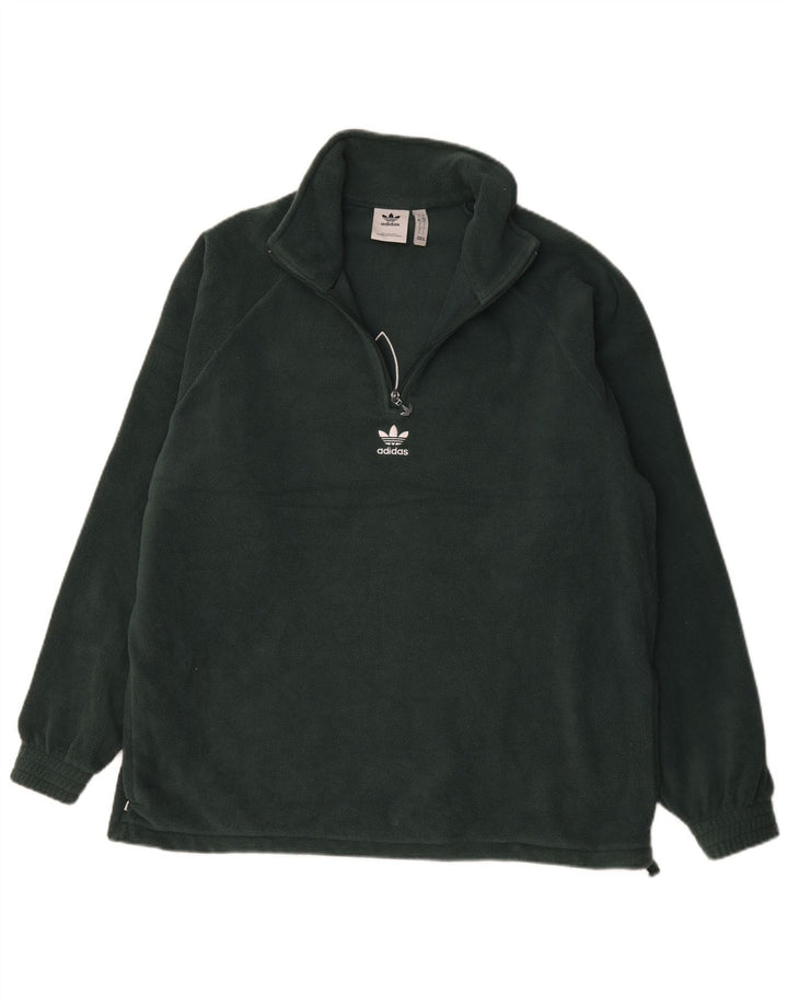 Adidas - Jersey de forro polar con cremallera y cuello gráfico para hombre, poliéster verde grande