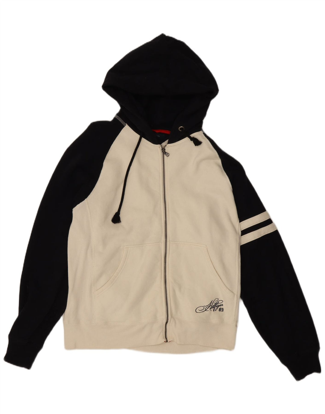 Tommy Hilfiger Suéter con capucha y cremallera para hombre en color blanco roto mediano