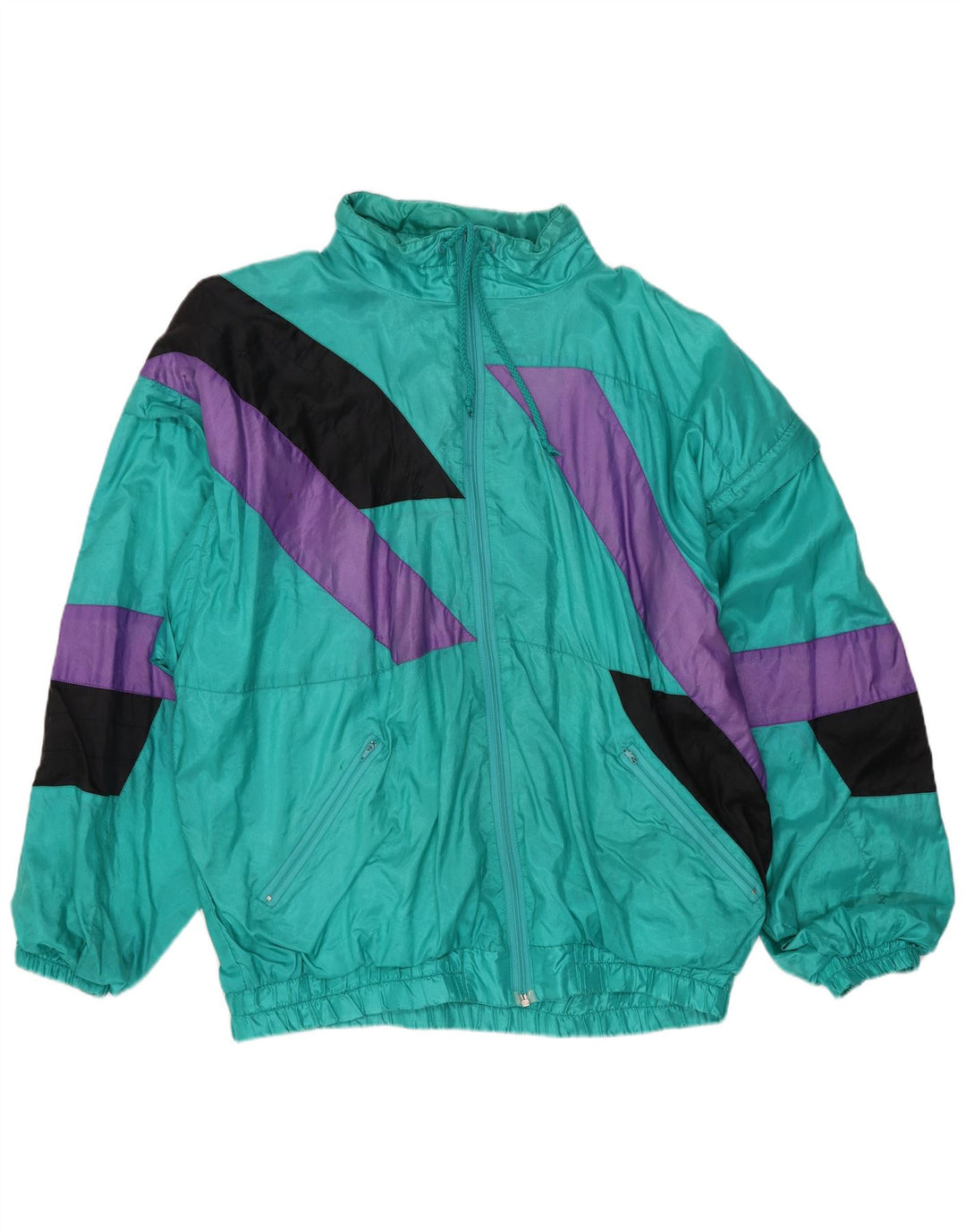 Vintage hombres chándal top chaqueta grande verde colorblock poliamida