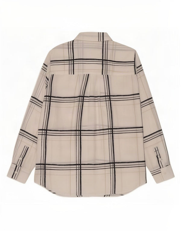 Marks & Spencer Camisa extragrande para mujer UK 10 Small White Plaid Poliéster