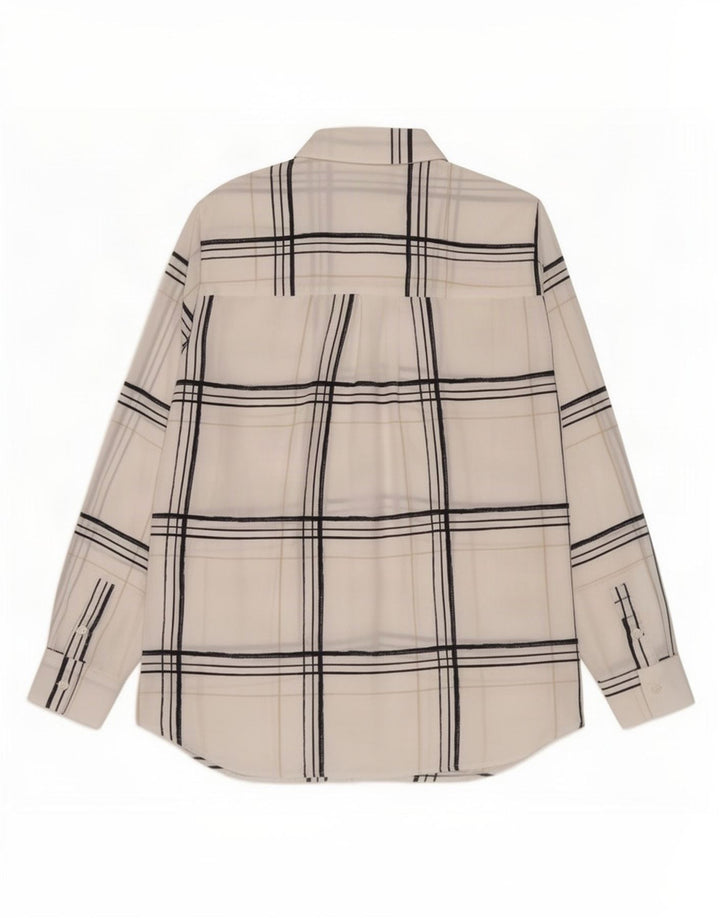Marks & Spencer Camisa extragrande para mujer UK 10 Small White Plaid Poliéster
