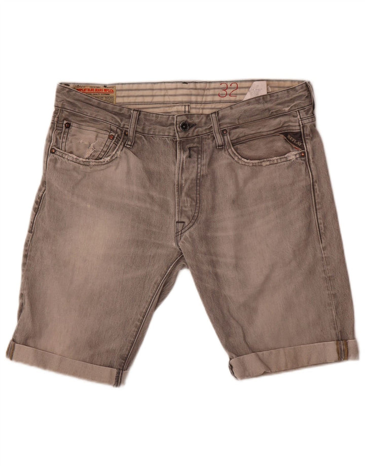 Replay Mujer Lenrick Shorts De Mezclilla W32 Algodón Gris Medio