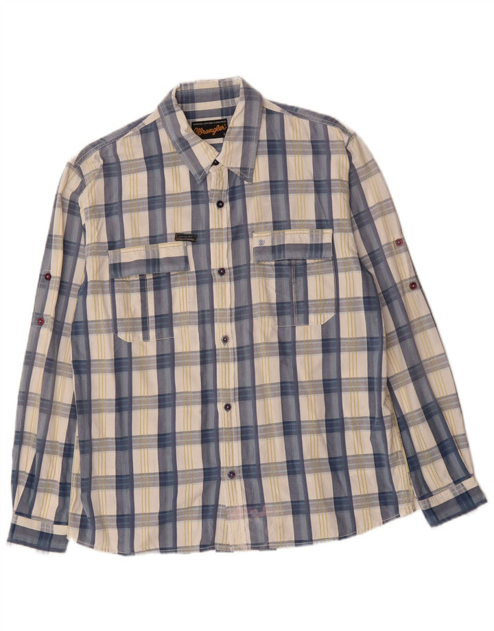WRANGLER Camisa de hombre de algodón a cuadros azules grandes
