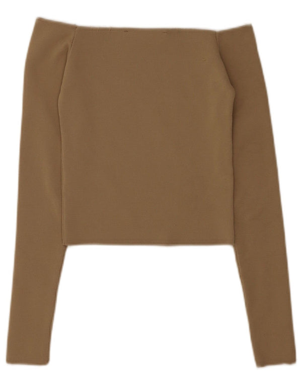 Zara Top corto con hombros descubiertos para mujer UK 4 XS Poliéster beige