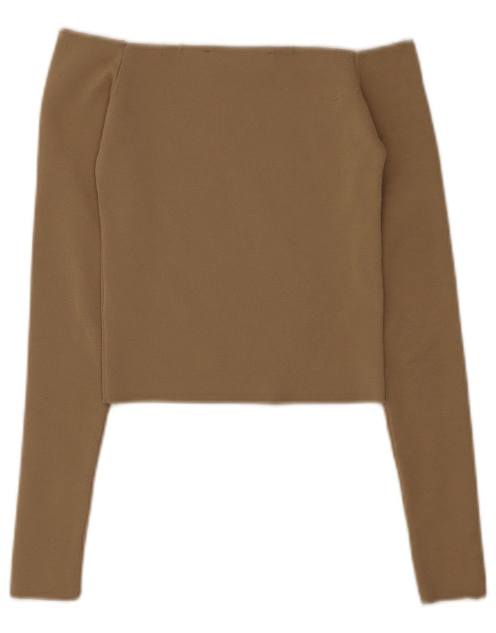 Zara Top corto con hombros descubiertos para mujer UK 4 XS Poliéster beige