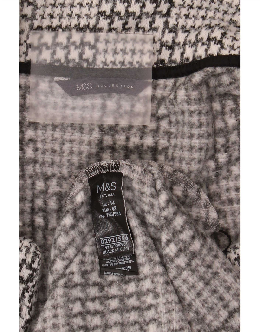 Marks & Spencer Abrigo abierto para mujer Reino Unido 44 Grande Pata de gallo negra