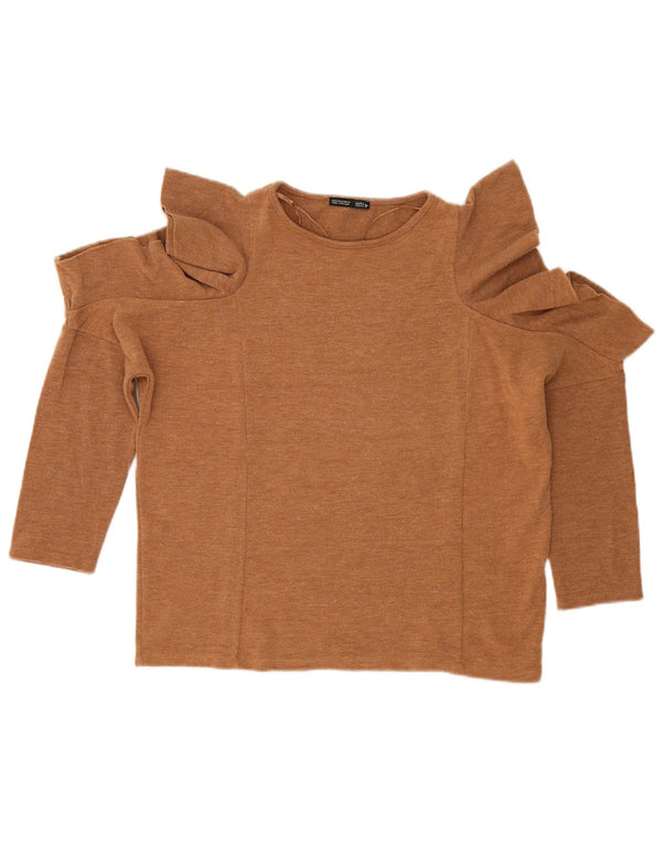 Zara Mujer Blusa Con Hombros Descubiertos UK 44 Medio Beige Moteado