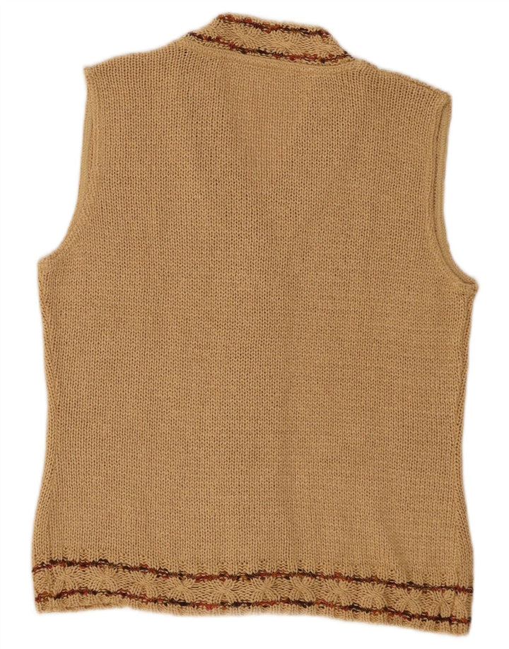 Vintage mujer sin mangas cardigan suéter Reino Unido 12 marrón medio