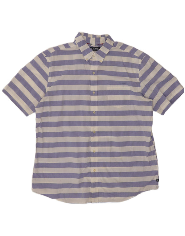Chaps Camisa de manga corta para hombre de corte regular XL de algodón a rayas azules