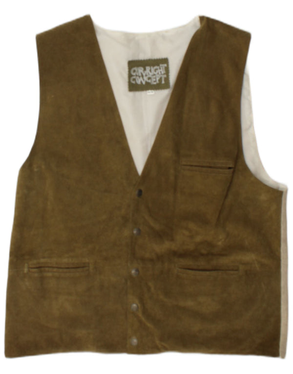 Chaleco de ante vintage para hombre EU 48/50 Cuero color block medio caqui