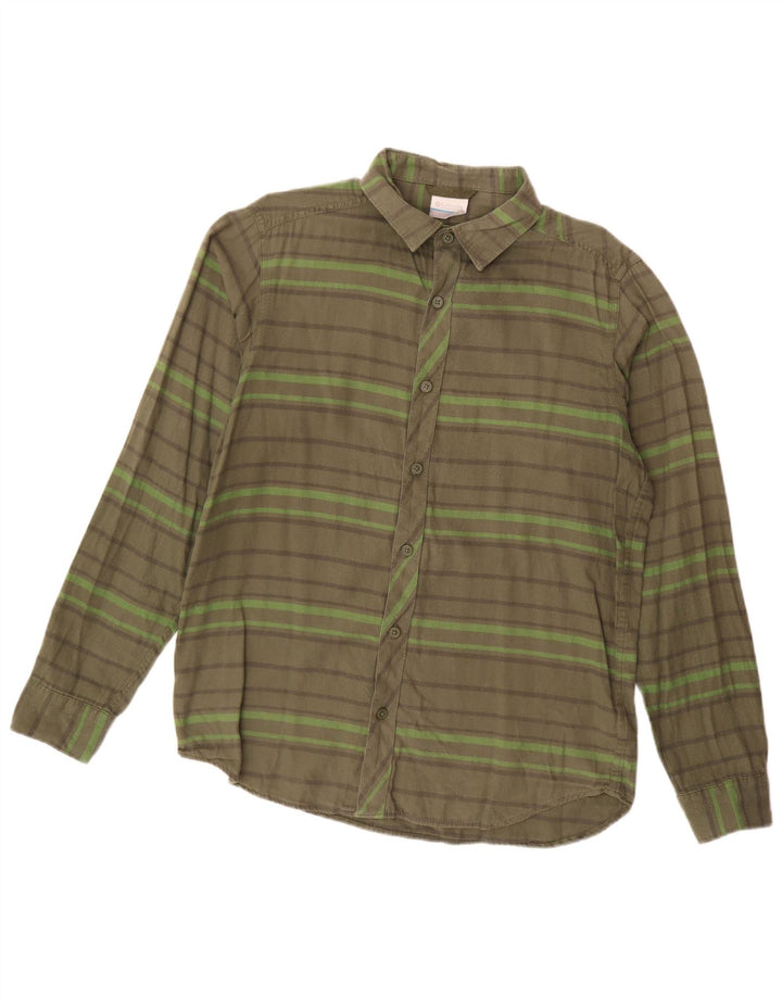 Columbia Camisa De Franela Para Hombre Algodón A Rayas Caqui Pequeña