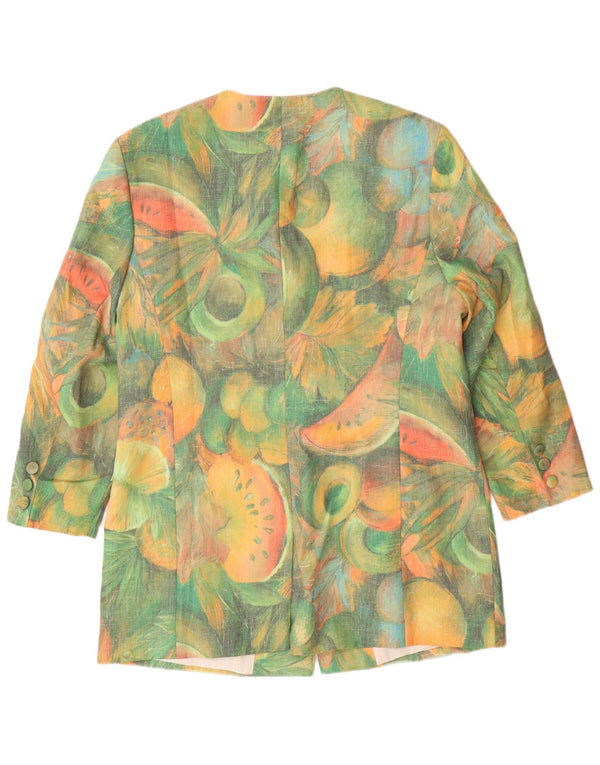 VINTAGE Mujer Longline Patrón Abstracto Blazer Chaqueta EU 42 Verde Grande