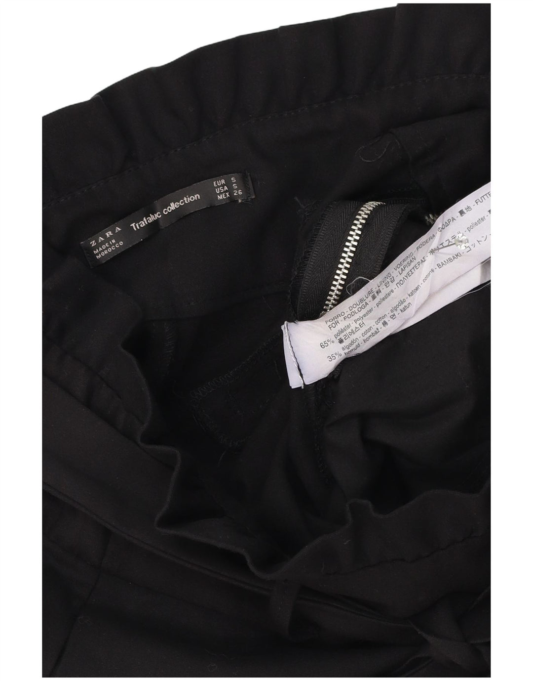 Zara Mujer Trafaluc Pantalones Calientes De Cintura Alta Pequeño W26 Poliéster Negro