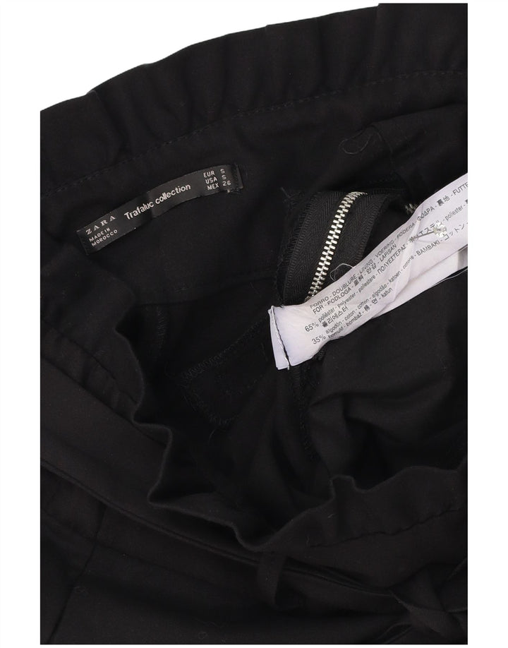 Zara Mujer Trafaluc Pantalones Calientes De Cintura Alta Pequeño W26 Poliéster Negro