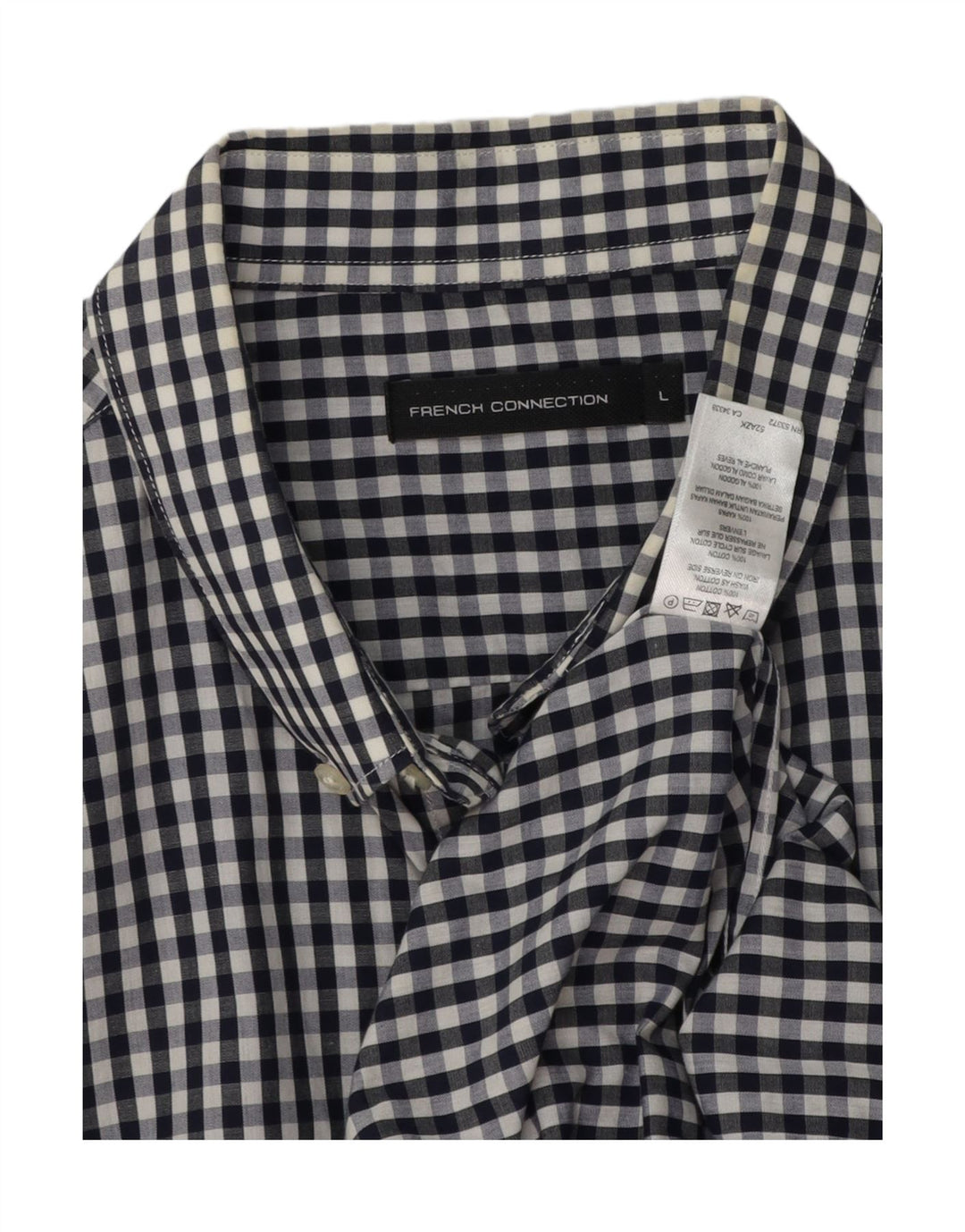 FRENCH CONNECTION Camisa para hombre grande de algodón a cuadros azul marino
