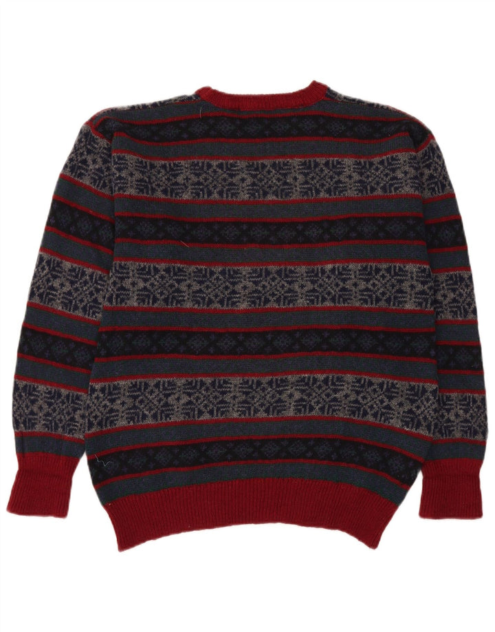 VINTAGE Hombres Crew Neck Jumper Suéter Medio Multicolor Fair Isle
