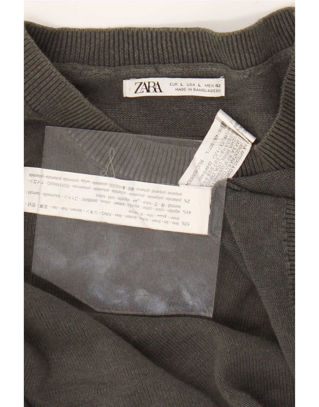 Zara Hombre Jersey Cuello Redondo Jersey Grande Lino Gris