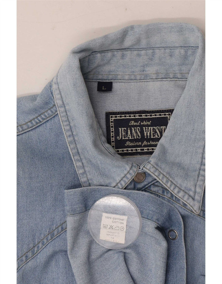 Camisa vaquera vintage para hombre algodón azul grande