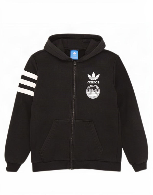 Adidas - Sudadera con capucha para hombre, diseño gráfico de tres rayas, con cremallera, algodón negro mediano