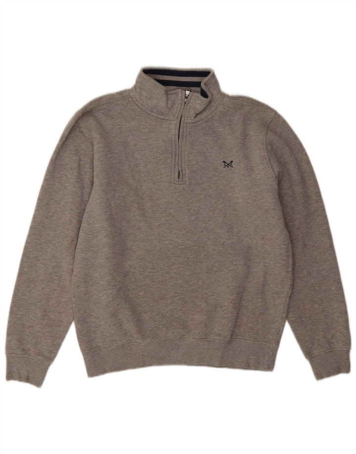 Crew Clothing - Sudadera con cuello y cremallera para hombre, jersey de algodón gris medio