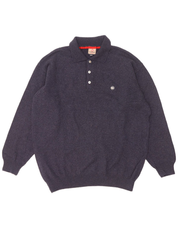 Murphy & Nye Jersey tipo polo para hombre, talla 2XL, lana azul marino
