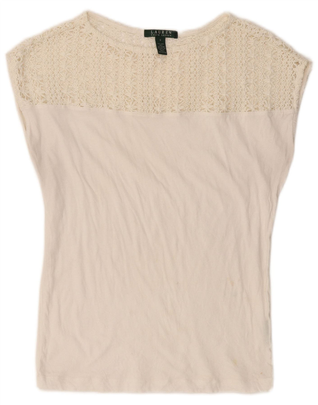 RALPH LAUREN Blusa para mujer Top UK 10 Small White Cotton