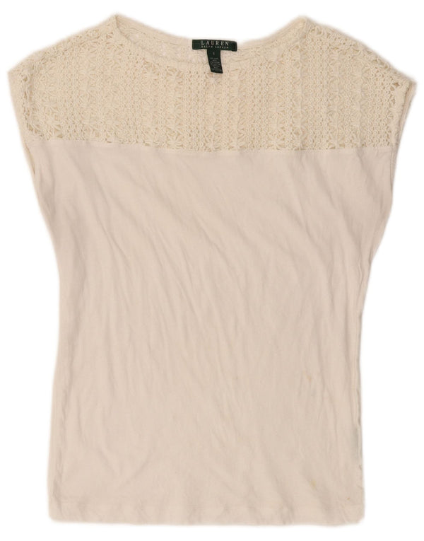 RALPH LAUREN Blusa para mujer Top UK 10 Small White Cotton