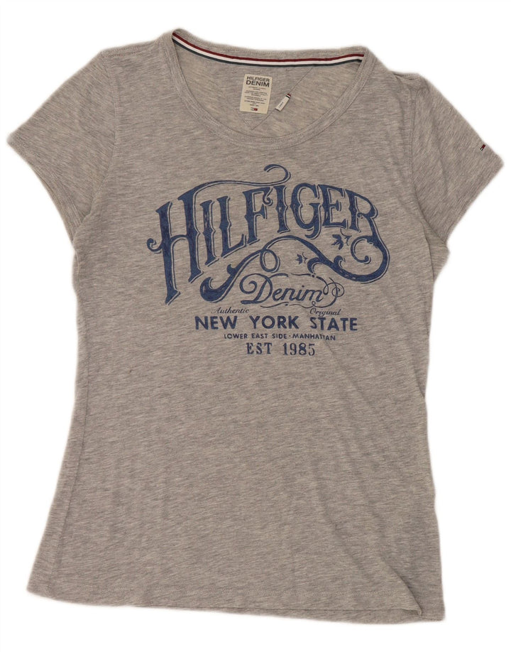 Tommy Hilfiger Camiseta gráfica para mujer Top UK 44 Poliéster gris grande