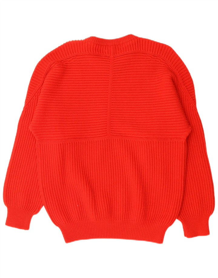 VINTAGE Hombres Barco Cuello Jersey Suéter Medio Rojo