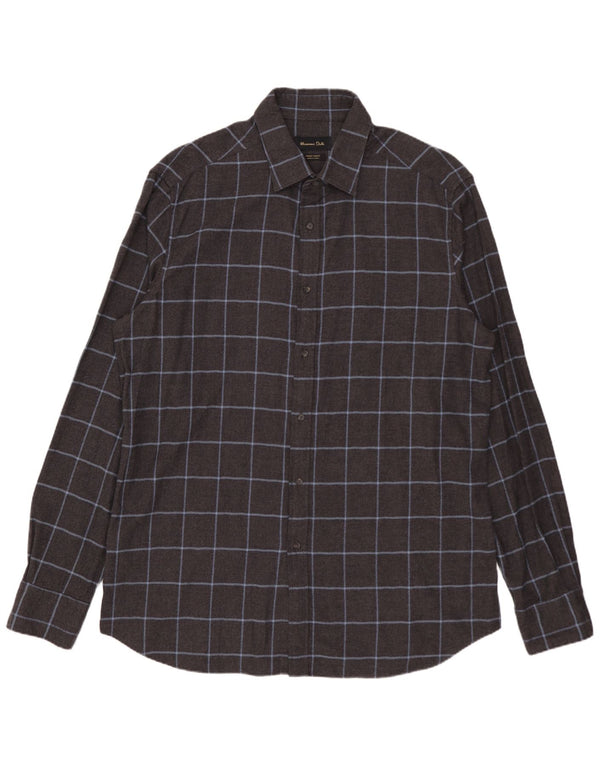 MASSIMO DUTTI Camisa Franela Hombre XL Algodón Cuadros Gris