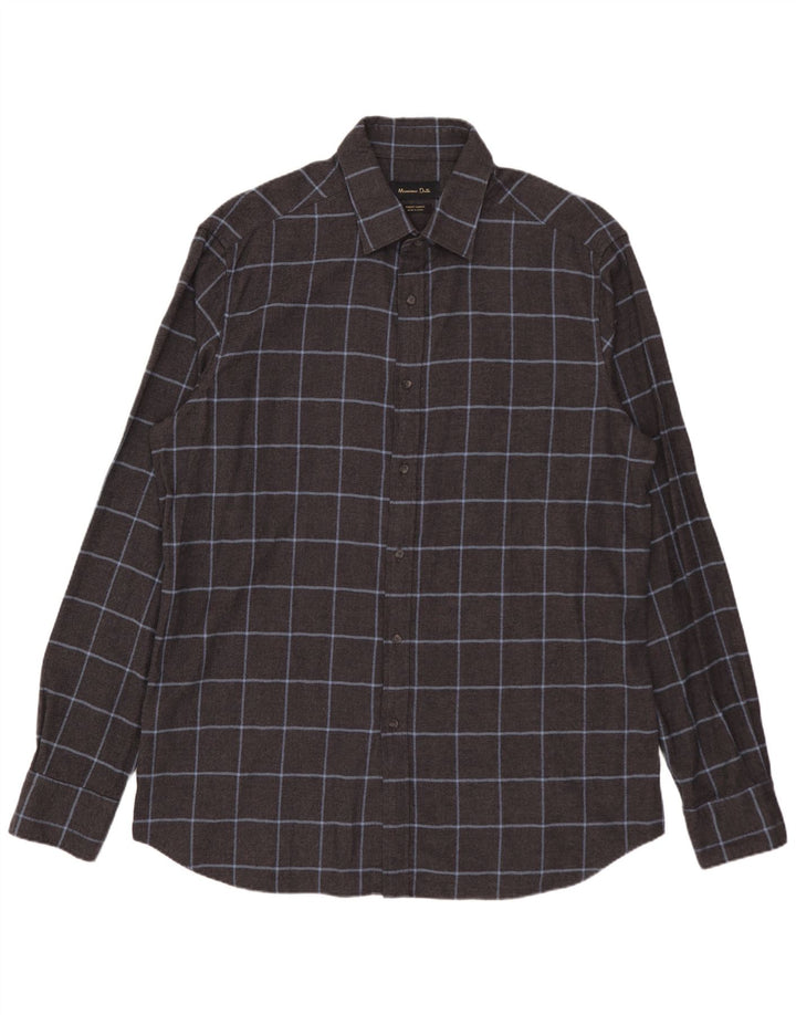 MASSIMO DUTTI Camisa Franela Hombre XL Algodón Cuadros Gris
