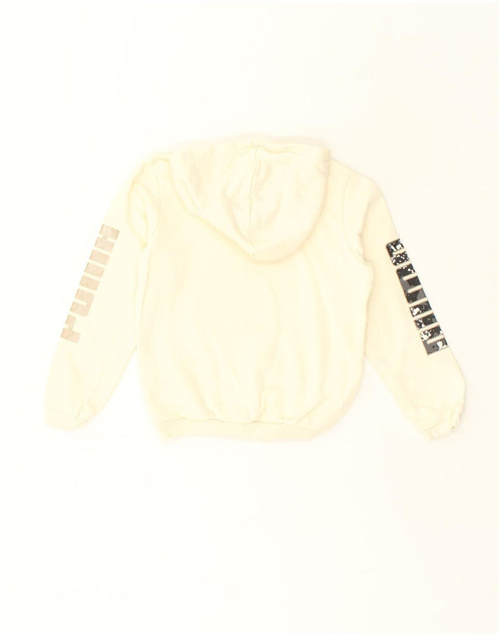 PUMA Girls Graphic Hoodie Jumper 7-8 Years Beige Cotton | Vintage Puma | Thrift | Second-Hand Puma | Used Clothing | Messina Hembry 