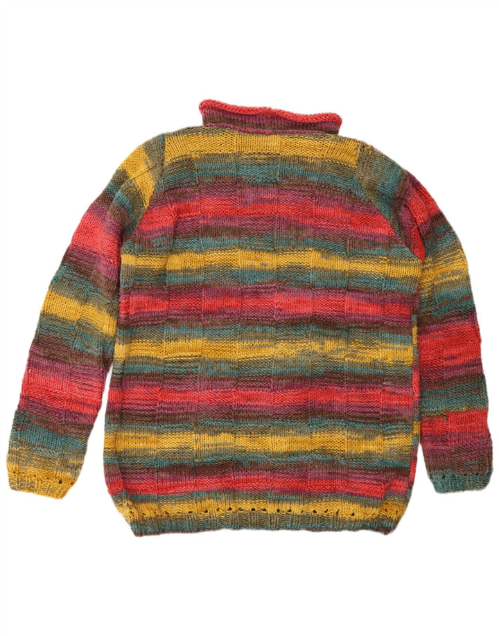 Vintage hombres rollo cuello jersey suéter grande multicolor rayas