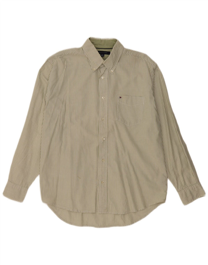 TOMMY HILFIGER Camisa de hombre Medium Khaki Pinstripe Cotton