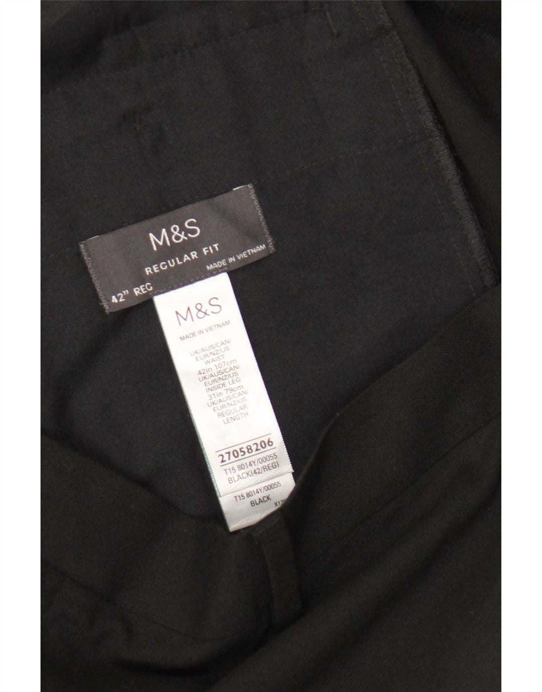Marks & Spencer Pantalón de traje de corte regular para hombre W42 L31 Poliéster negro