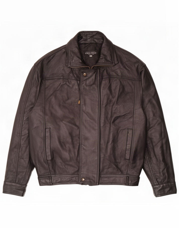 Chaqueta de cuero vintage para hombre IT 48 Medium Black