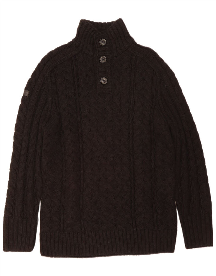 Superdry Suéter tipo jersey con cuello y botones para hombre 2XL Acrílico marrón